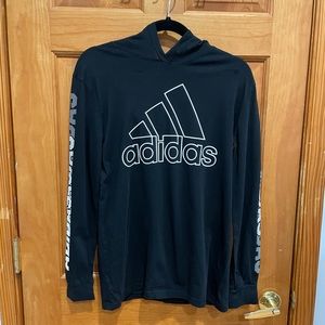 Boys-long sleeve Adidas Shirt with hood, 14/16 size Large black & white.